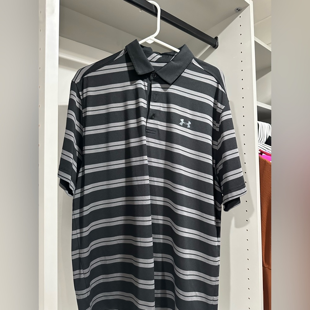 Under Armour Men's Polo Shirt in Black and Gray Stripes